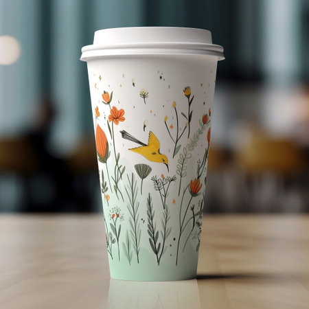 Minimalistic Design of a Spring Themed Paper Cup Generative AIの素材