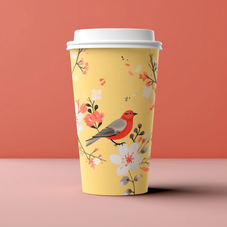 Minimalistic Design of a Spring Themed Paper Cup Generative AIの素材