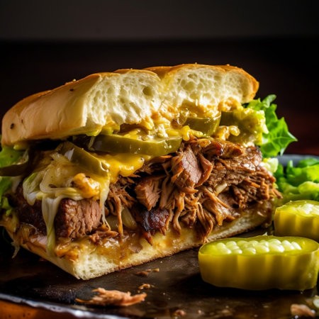Delicious Mexican Torta Sandwich with Carne Asada and Fresh Lettuce Generative AIの素材