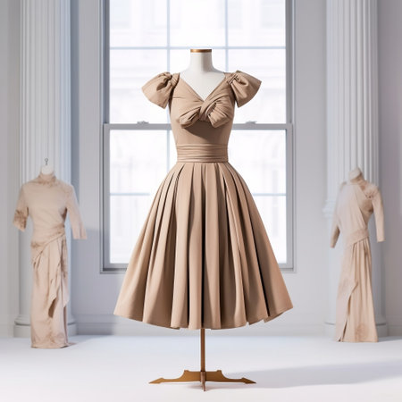Daytime Beige Dress on a Full Dress Form Generative AIの素材