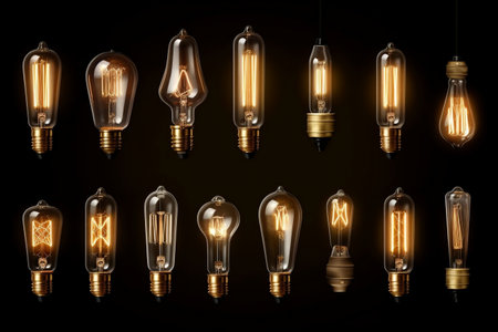 Decorative Vintage Edison style Light Bulbs in Unique Designs Generative AIの素材
