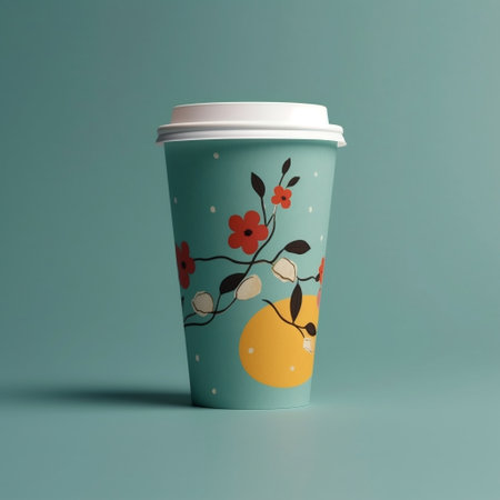Minimalistic Design of a Spring Themed Paper Cup Generative AIの素材