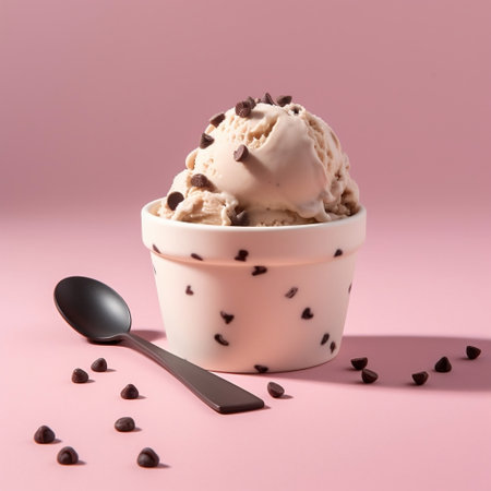 Double scoop ice cream in a cup with chocolate chip toppings Generative AIの素材