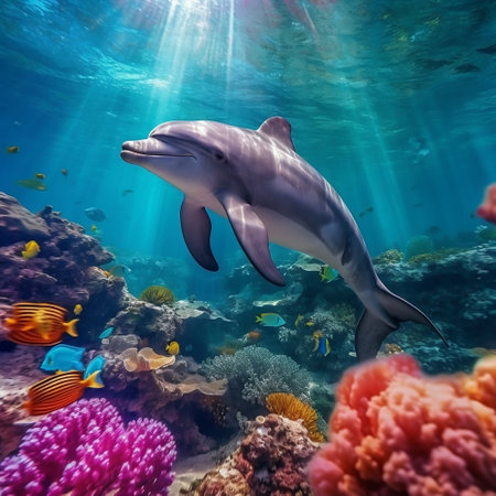 Dolphin gracefully gliding through the underwater world Generative AIの素材