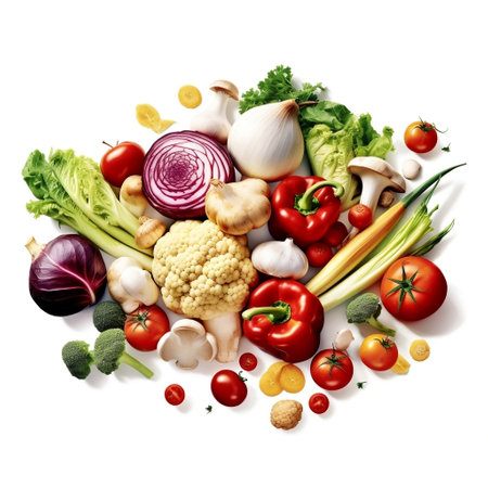 Fresh Vegetables on White Background Generative AIの素材