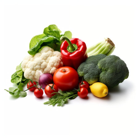 Fresh Vegetables on White Background Generative AIの素材
