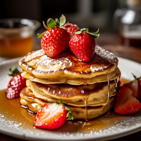 Golden Brown Fluffy Stack of Pancakes with a Side Generative AIの素材