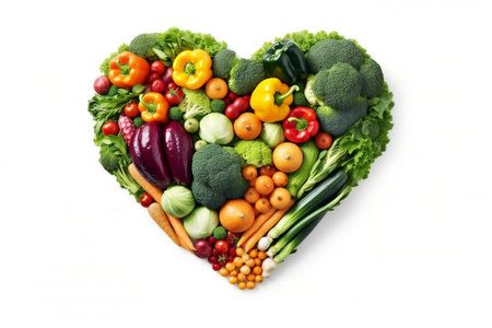 Heart Shape Made of Different Vegetables Isolated Generative AIの素材