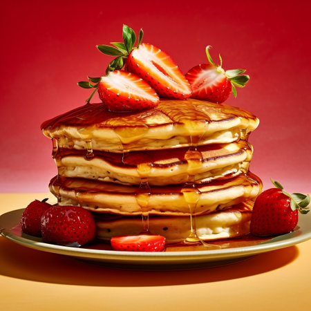 Golden Brown Fluffy Stack of Pancakes with a Side Generative AIの素材