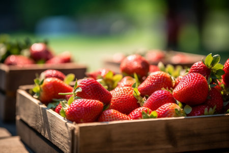 Lots of Baskets with Fresh Ripe Strawberries for Sale Generative AIの素材