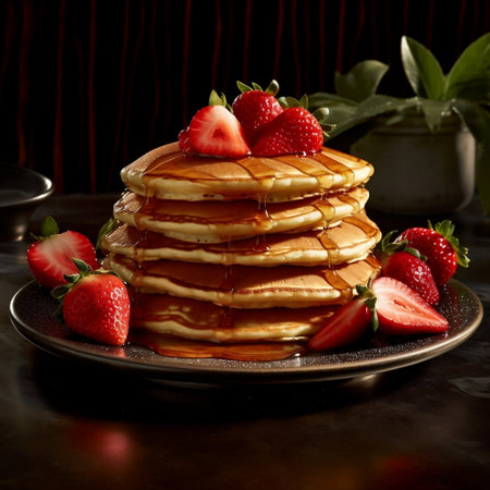 Golden Brown Fluffy Stack of Pancakes with a Side Generative AIの素材