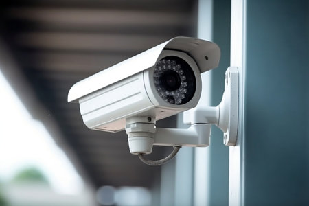 Security Camera on Modern Building Professional Surveillance Generative AIの素材