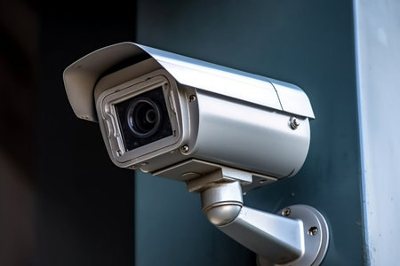 Security Camera on Modern Building Professional Surveillance Generative AIの素材