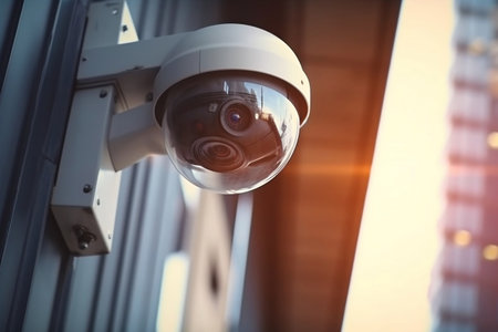 Security Camera on Modern Building Professional Surveillance Generative AIの素材