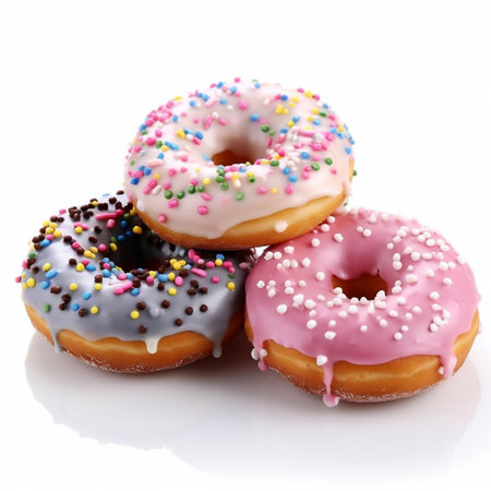 Delectable and Irresistible Donuts Isolated on White Generative AIの素材