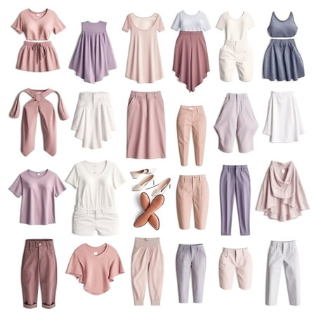 Soft Tones Collage of Women's Apparel in Delicate Colors Generative AIの素材