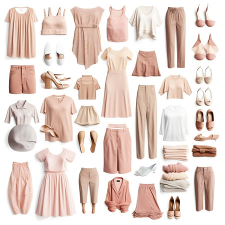 Soft Tones Collage of Women's Apparel in Delicate Colors Generative AIの素材