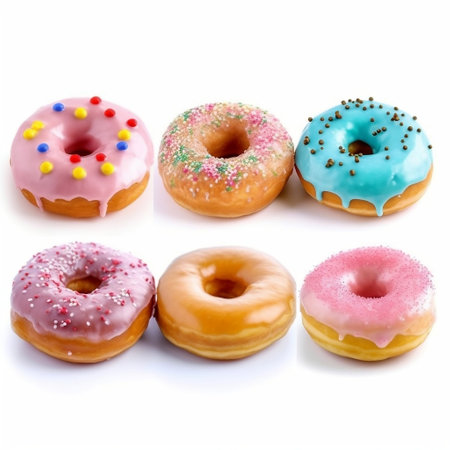 Delectable and Irresistible Donuts Isolated on White Generative AIの素材