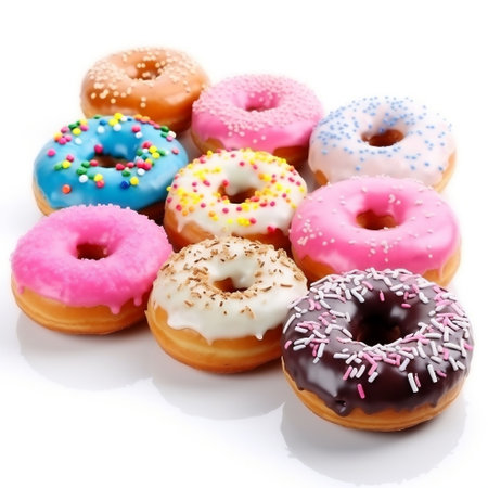 Delectable and Irresistible Donuts Isolated on White Generative AIの素材