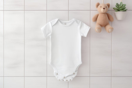 Minimalistic White Baby Short Sleeve Bodysuit Mockup Generative AIの素材