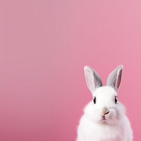 Whimsical White Rabbit on Pink Background. Easter Concept Generative AIの素材
