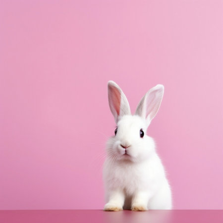 Whimsical White Rabbit on Pink Background. Easter Concept Generative AIの素材