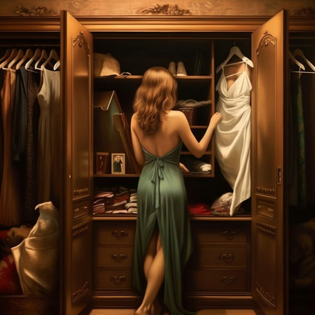 Woman Opening the Wardrobe Generative AIの素材