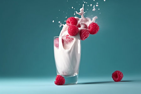 Fresh Raspberry Falls into Yogurt Generative AIの素材