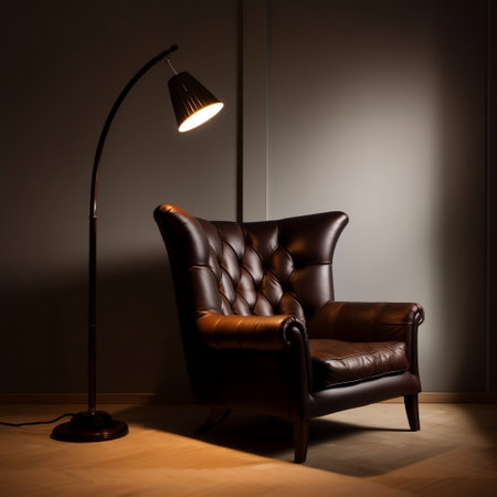 Leather Armchair with Pillow and Floor Lamp Generative AIの素材
