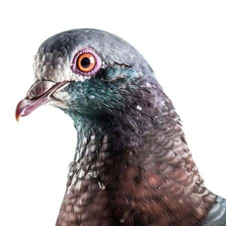 Pigeon Closeup Face Shot Isolated on White Background Generative AIの素材