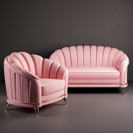 Pink Sofa and Armchair Set in Art Deco Style Generative AIの素材