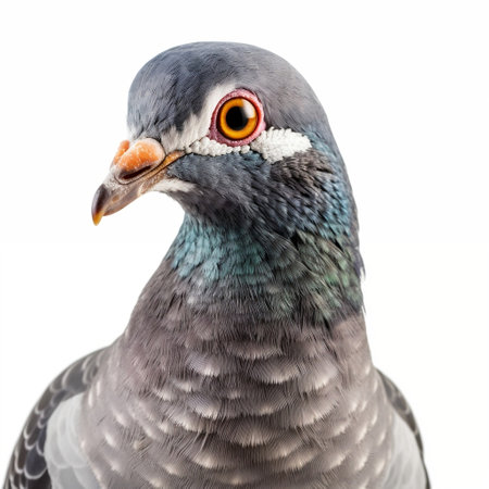 Pigeon Closeup Face Shot Isolated on White Background Generative AIの素材