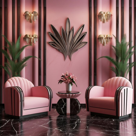 Pink Sofa and Armchair Set in Art Deco Style Generative AIの素材