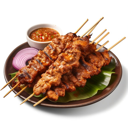 Thai Food Moo Satay Isolated on White Background Generative AIの素材