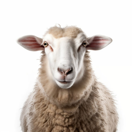 Sheep Closeup Face Shot Isolated on White Background Generative AIの素材