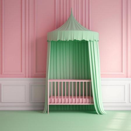 Pastel Green and White Wainscot on a Pink Wall for Babys Room Generative AIの素材