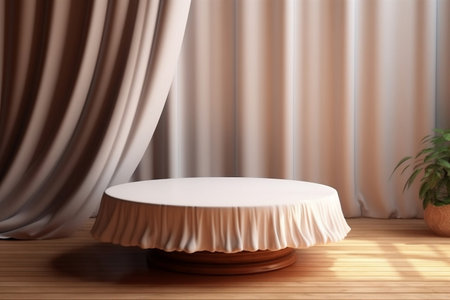 Empty Modern Round Wooden Podium Tray with Clean and Soft White Finish Generative AIの素材