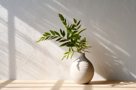 Stylish Green Plant in Modern White Vase on Wooden Plate Generative AIの素材
