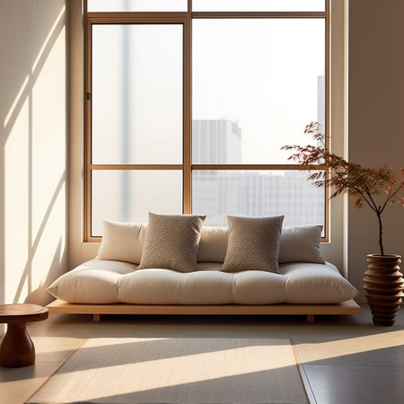 Contemporary Minimal White Fabric Bolster Back Corner Sofa Generative AIの素材