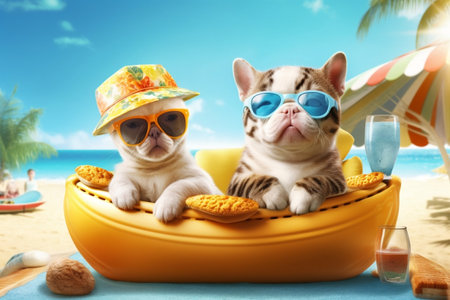 Cat and Dog Summer Holiday Generative AIの素材