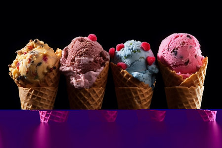 Delicious Assortment of Ice Cream Cones Generative AIの素材