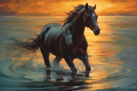 Dusks Painting Capturing the Beauty of a Horse Generative AIの素材