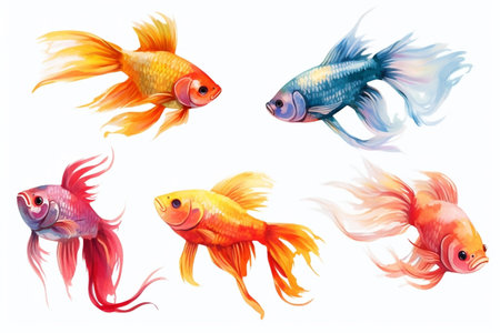 Colorful Fish Collection on White Background Generative AIの素材