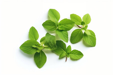 Organic Oregano Leaves Fresh Green Delights Isolated on White Background Generative AIの素材