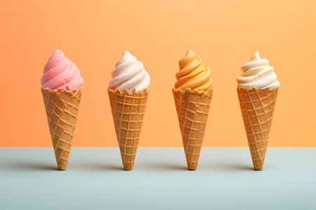 Isolated Ice Cream Cones on White Background Generative AIの素材