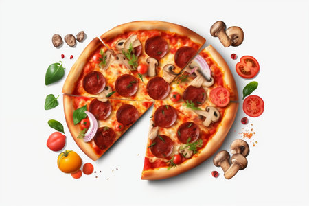 Pizza Design Elements Isolated on White Background Generative AIの素材