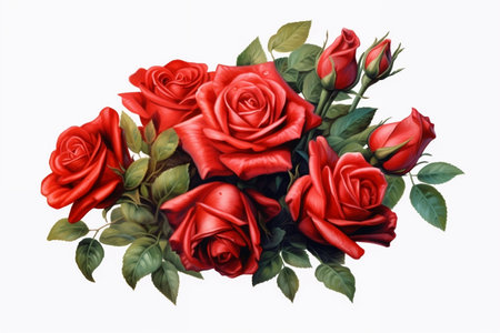 Bouquet of Red Roses Flowers Isolated on White Background Generative AIの素材