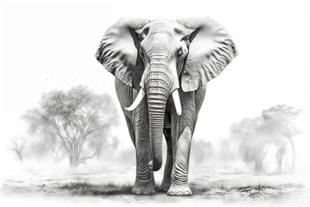 Realistic Computer Drawing of an Elephant Isolated on a White Background Generative AIの素材