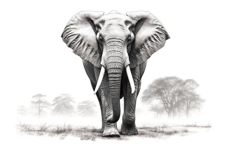 Realistic Computer Drawing of an Elephant Isolated on a White Background Generative AIの素材