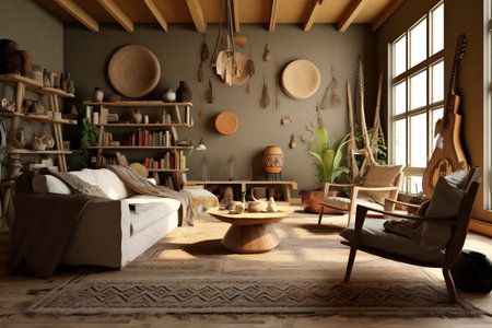 Earths Tones Home Interior Nature's Harmony Indoors Generative AIの素材